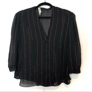 Christian Dior Vintage Sheer Stripe Blouse Black